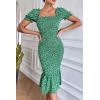 imagePRETTYGARDEN Summer Floral Bodycon Midi Dresses 2026 Puff Sleeve Mermaid Cocktail Baby Shower Photoshoot Maternity DressGreen