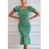 imagePRETTYGARDEN Summer Floral Bodycon Midi Dresses 2026 Puff Sleeve Mermaid Cocktail Baby Shower Photoshoot Maternity DressGreen