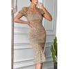 imagePRETTYGARDEN Summer Floral Bodycon Midi Dresses 2026 Puff Sleeve Mermaid Cocktail Baby Shower Photoshoot Maternity DressKhaki