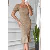 imagePRETTYGARDEN Summer Floral Bodycon Midi Dresses 2026 Puff Sleeve Mermaid Cocktail Baby Shower Photoshoot Maternity DressKhaki