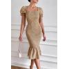 imagePRETTYGARDEN Summer Floral Bodycon Midi Dresses 2026 Puff Sleeve Mermaid Cocktail Baby Shower Photoshoot Maternity DressKhaki