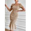 imagePRETTYGARDEN Summer Floral Bodycon Midi Dresses 2026 Puff Sleeve Mermaid Cocktail Baby Shower Photoshoot Maternity DressKhaki