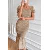 imagePRETTYGARDEN Summer Floral Bodycon Midi Dresses 2026 Puff Sleeve Mermaid Cocktail Baby Shower Photoshoot Maternity DressKhaki