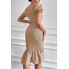 imagePRETTYGARDEN Summer Floral Bodycon Midi Dresses 2026 Puff Sleeve Mermaid Cocktail Baby Shower Photoshoot Maternity DressKhaki