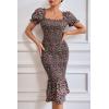 imagePRETTYGARDEN Summer Floral Bodycon Midi Dresses 2026 Puff Sleeve Mermaid Cocktail Baby Shower Photoshoot Maternity DressOrange