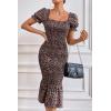 imagePRETTYGARDEN Summer Floral Bodycon Midi Dresses 2026 Puff Sleeve Mermaid Cocktail Baby Shower Photoshoot Maternity DressOrange