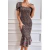 imagePRETTYGARDEN Summer Floral Bodycon Midi Dresses 2026 Puff Sleeve Mermaid Cocktail Baby Shower Photoshoot Maternity DressOrange