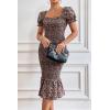 imagePRETTYGARDEN Summer Floral Bodycon Midi Dresses 2026 Puff Sleeve Mermaid Cocktail Baby Shower Photoshoot Maternity DressOrange