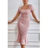 imagePRETTYGARDEN Summer Floral Bodycon Midi Dresses 2026 Puff Sleeve Mermaid Cocktail Baby Shower Photoshoot Maternity DressPink