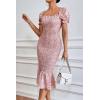 imagePRETTYGARDEN Summer Floral Bodycon Midi Dresses 2026 Puff Sleeve Mermaid Cocktail Baby Shower Photoshoot Maternity DressPink