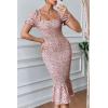 imagePRETTYGARDEN Summer Floral Bodycon Midi Dresses 2026 Puff Sleeve Mermaid Cocktail Baby Shower Photoshoot Maternity DressPink