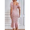 imagePRETTYGARDEN Summer Floral Bodycon Midi Dresses 2026 Puff Sleeve Mermaid Cocktail Baby Shower Photoshoot Maternity DressPink