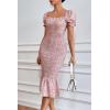 imagePRETTYGARDEN Summer Floral Bodycon Midi Dresses 2026 Puff Sleeve Mermaid Cocktail Baby Shower Photoshoot Maternity DressPink