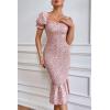imagePRETTYGARDEN Summer Floral Bodycon Midi Dresses 2026 Puff Sleeve Mermaid Cocktail Baby Shower Photoshoot Maternity DressPink