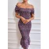 imagePRETTYGARDEN Summer Floral Bodycon Midi Dresses 2026 Puff Sleeve Mermaid Cocktail Baby Shower Photoshoot Maternity DressPurple