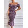 imagePRETTYGARDEN Summer Floral Bodycon Midi Dresses 2026 Puff Sleeve Mermaid Cocktail Baby Shower Photoshoot Maternity DressPurple