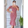 imagePRETTYGARDEN Summer Floral Bodycon Midi Dresses 2026 Puff Sleeve Mermaid Cocktail Baby Shower Photoshoot Maternity DressRed