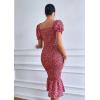 imagePRETTYGARDEN Summer Floral Bodycon Midi Dresses 2026 Puff Sleeve Mermaid Cocktail Baby Shower Photoshoot Maternity DressRed