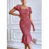 imagePRETTYGARDEN Summer Floral Bodycon Midi Dresses 2026 Puff Sleeve Mermaid Cocktail Baby Shower Photoshoot Maternity DressRed