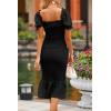 imagePRETTYGARDEN Summer Floral Bodycon Midi Dresses 2026 Puff Sleeve Mermaid Cocktail Baby Shower Photoshoot Maternity DressSolid Black