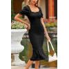imagePRETTYGARDEN Summer Floral Bodycon Midi Dresses 2026 Puff Sleeve Mermaid Cocktail Baby Shower Photoshoot Maternity DressSolid Black