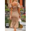 imagePRETTYGARDEN Summer Floral Bodycon Midi Dresses 2026 Puff Sleeve Mermaid Cocktail Baby Shower Photoshoot Maternity DressSolid Khaki