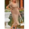 imagePRETTYGARDEN Summer Floral Bodycon Midi Dresses 2026 Puff Sleeve Mermaid Cocktail Baby Shower Photoshoot Maternity DressSolid Khaki