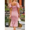 imagePRETTYGARDEN Summer Floral Bodycon Midi Dresses 2026 Puff Sleeve Mermaid Cocktail Baby Shower Photoshoot Maternity DressSolid Pink