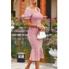 imagePRETTYGARDEN Summer Floral Bodycon Midi Dresses 2026 Puff Sleeve Mermaid Cocktail Baby Shower Photoshoot Maternity DressSolid Pink