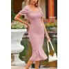 imagePRETTYGARDEN Summer Floral Bodycon Midi Dresses 2026 Puff Sleeve Mermaid Cocktail Baby Shower Photoshoot Maternity DressSolid Pink