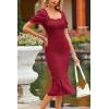 imagePRETTYGARDEN Summer Floral Bodycon Midi Dresses 2026 Puff Sleeve Mermaid Cocktail Baby Shower Photoshoot Maternity DressSolid Wine Red