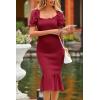 imagePRETTYGARDEN Summer Floral Bodycon Midi Dresses 2026 Puff Sleeve Mermaid Cocktail Baby Shower Photoshoot Maternity DressSolid Wine Red
