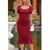 imagePRETTYGARDEN Summer Floral Bodycon Midi Dresses 2026 Puff Sleeve Mermaid Cocktail Baby Shower Photoshoot Maternity DressSolid Wine Red