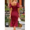 imagePRETTYGARDEN Summer Floral Bodycon Midi Dresses 2026 Puff Sleeve Mermaid Cocktail Baby Shower Photoshoot Maternity DressSolid Wine Red