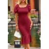 imagePRETTYGARDEN Summer Floral Bodycon Midi Dresses 2026 Puff Sleeve Mermaid Cocktail Baby Shower Photoshoot Maternity DressSolid Wine Red
