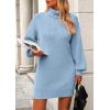 imagePRETTYGARDEN Sweater Dress for Women Long Puff Sleeve Turtleneck Ribbed Knit Oversized Pullover Winter Short Dress