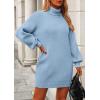 imagePRETTYGARDEN Sweater Dress for Women Long Puff Sleeve Turtleneck Ribbed Knit Oversized Pullover Winter Short Dress