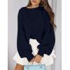 imagePRETTYGARDEN Sweaters for Women 2026 Fall Chunky Knit Long Sleeve Crew Neck Oversized Pullover Tops Winter Fashion ClothingNavy Blue
