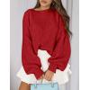 imagePRETTYGARDEN Sweaters for Women 2026 Fall Chunky Knit Long Sleeve Crew Neck Oversized Pullover Tops Winter Fashion ClothingRed
