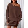 imagePRETTYGARDEN Women Off The Shoulder Sweater 2026 Fall Trendy Long Batwing Sleeve Knit Pullover Going Out Tops Winter ClothingBrown