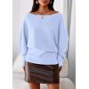 imagePRETTYGARDEN Women Off The Shoulder Sweater 2026 Fall Trendy Long Batwing Sleeve Knit Pullover Going Out Tops Winter ClothingLight Blue