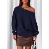 imagePRETTYGARDEN Women Off The Shoulder Sweater 2026 Fall Trendy Long Batwing Sleeve Knit Pullover Going Out Tops Winter ClothingNavy Blue