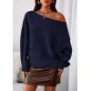 imagePRETTYGARDEN Women Off The Shoulder Sweater 2026 Fall Trendy Long Batwing Sleeve Knit Pullover Going Out Tops Winter ClothingNavy Blue