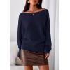 imagePRETTYGARDEN Women Off The Shoulder Sweater 2026 Fall Trendy Long Batwing Sleeve Knit Pullover Going Out Tops Winter ClothingNavy Blue