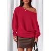 imagePRETTYGARDEN Women Off The Shoulder Sweater 2026 Fall Trendy Long Batwing Sleeve Knit Pullover Going Out Tops Winter ClothingRed