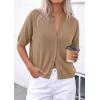 imagePRETTYGARDEN Women Spring Short Sleeve Cardigan Sweaters Button Down Knit Shirt Blouse Dressy Casual Tops 2026 Summer OutfitsKhaki