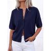 imagePRETTYGARDEN Women Spring Short Sleeve Cardigan Sweaters Button Down Knit Shirt Blouse Dressy Casual Tops 2026 Summer OutfitsNavy Blue