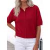 imagePRETTYGARDEN Women Spring Short Sleeve Cardigan Sweaters Button Down Knit Shirt Blouse Dressy Casual Tops 2026 Summer OutfitsRed