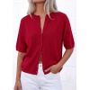 imagePRETTYGARDEN Women Spring Short Sleeve Cardigan Sweaters Button Down Knit Shirt Blouse Dressy Casual Tops 2026 Summer OutfitsRed