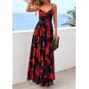 imagePRETTYGARDEN Women Summer Floral Maxi Dress 2026 Spirng Spaghetti Strap Mesh Boho Sundress Party Beach Vacation Long DressesBlack Red Flower